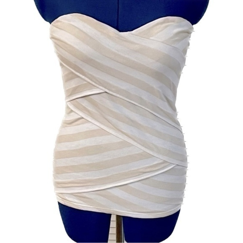 White House Black Market - Stripped Tube Top - Extra Small - White and Cream